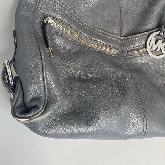 Michael Kors Hobo Shoulder Bag - Gray Gunmetal Pebbled Leather w/ MK Charm*Read- - Picture 3 of 16